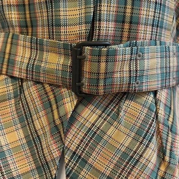 AKRIS Size 6 Green, cream, brown Plaid Silk Cropped Belted Blazer - Picture 2 of 10